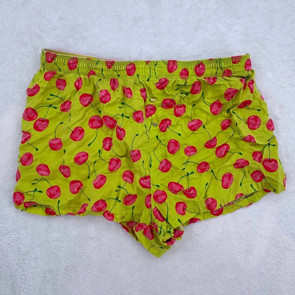 Victoria's Secret PINK Cherry Print Pajama Sleep Shorts Lime Green Size Small VS